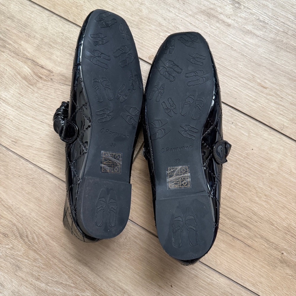 C.Paravano Black Patent Mary Jane Square Toe Ballet Flats with Pearl Detail 38EU - Picture 4 of 8